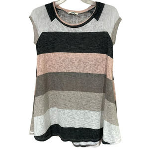 Eloges Knit Sweater Shirt Dress sz Small Black, Pink, Gray, White Striped Mini